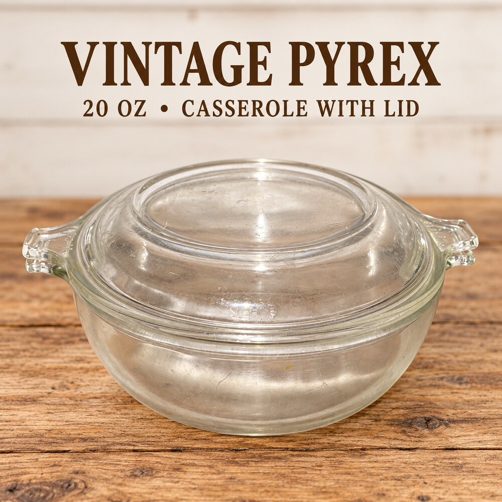 Vintage Pyrex 019 Clear Glass 20 Oz Round Casserole Dish With 681-C Lid USA